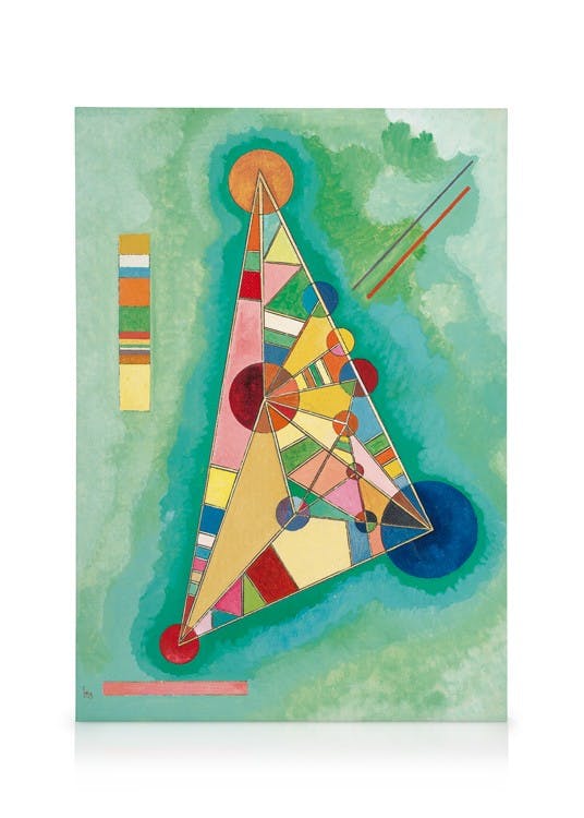 Canvas Schilderijen Kandinsky - Variegation in the Triangle Canvas (50x70 cm - Fotolijst Eiken)