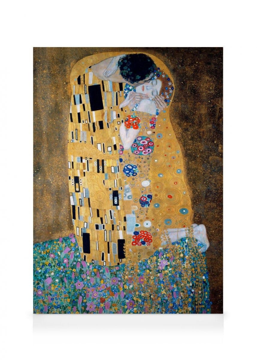 Canvas Prints Gustav Klimt - The Kiss Canvas print (100x140 cm - Black Frame)