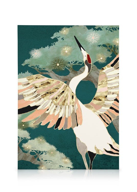 SpaceFrog Designs - Golden Crane Obraz na plátne (50x70 cm - Čierny rám)