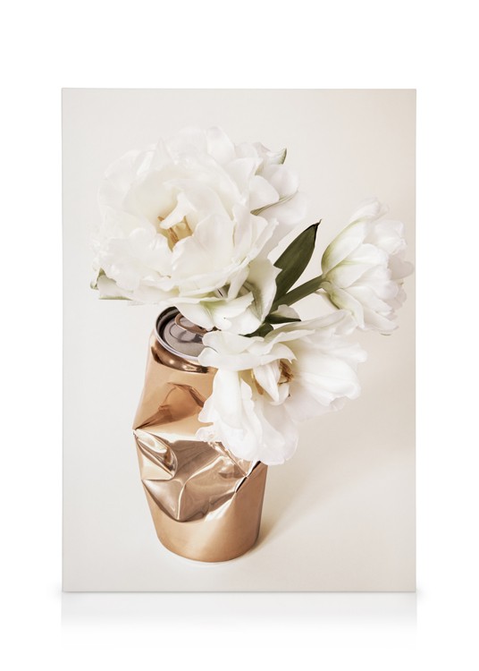 Canned Flowers Canvas Flowers in gold can desenio.co.uk