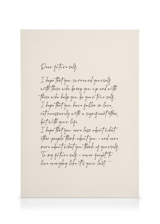 Dear Future Self Tableau sur toile (50x70 cm - Cadre noir) - Motifs texte