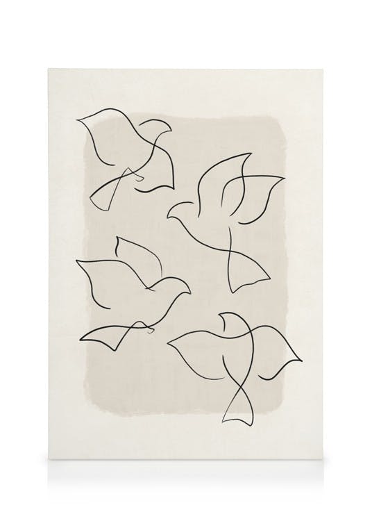 Line Art Birds Stampa su Tela (50x70 cm)- Arte astratta