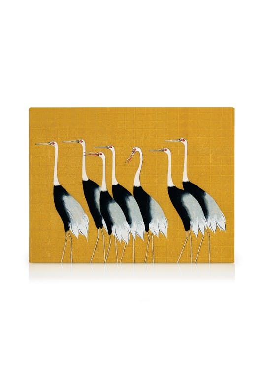 Canvas Schilderijen Ogata Korin - Japanese Red Crown Cranes Canvas (50x70 cm - Fotolijst Zwart)