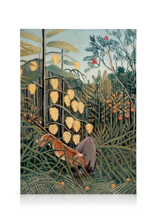 Canvas Prints Rousseau - In a Tropical Forest. Struggle Between Tiger and Bull Canvas print (50x70 cm - Black Frame)