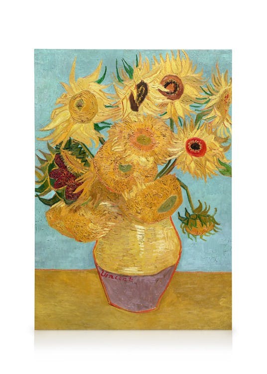 Canvas Schilderijen Van Gogh - Vase with Twelve Sunflowers Canvas (50x70 cm - Fotolijst Zwart)