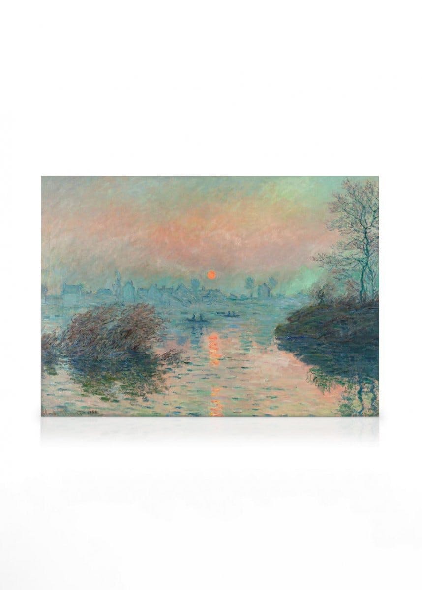 Monet - Sunset on the Seine at Lavacourt Stampa su Tela (100x140 cm - Cornice in nero)-Stampe su tela