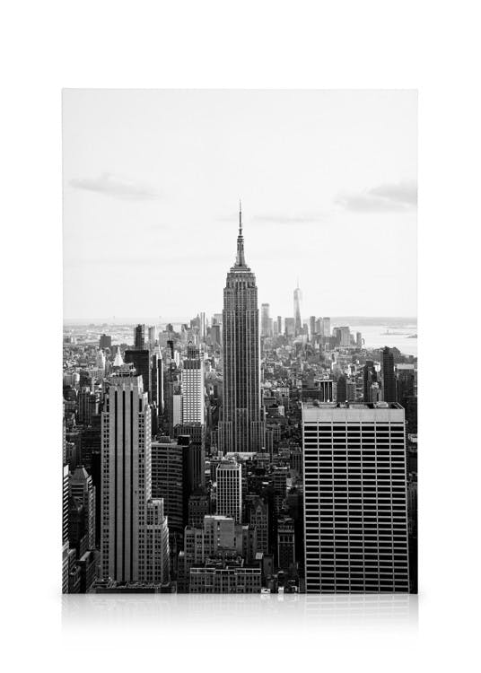 Skyline Stampa su Tela (50x70 cm - Cornice in rovere)- Bianco e nero