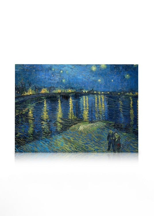 Canvas Schilderijen Van Gogh - Starry Night Over the RhÃ ́ne Canvas (50x70 cm - Fotolijst Eiken)