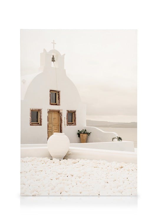 Canvas Prints White Church Santorini Canvas print (30x40 cm - Oak Frame)