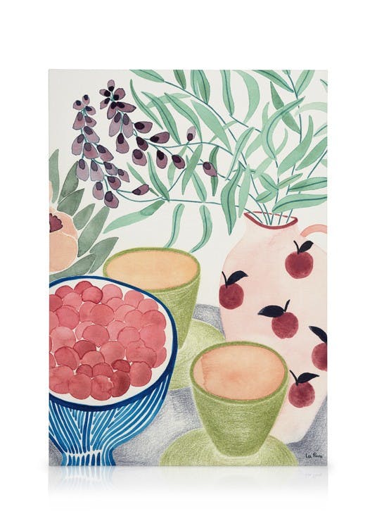 Canvas Schilderijen Still Life with Tea and Grapes Canvas (50x70 cm - Fotolijst Zwart)