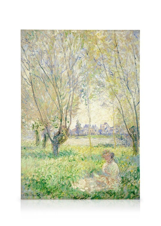 Canvas Schilderijen Monet - Woman Seated under the Willows Canvas (30x40 cm - Fotolijst Zwart)