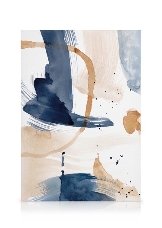 Canvas Schilderijen Abstract Blue Brushes No1 Canvas (70x100 cm - Fotolijst Eiken)