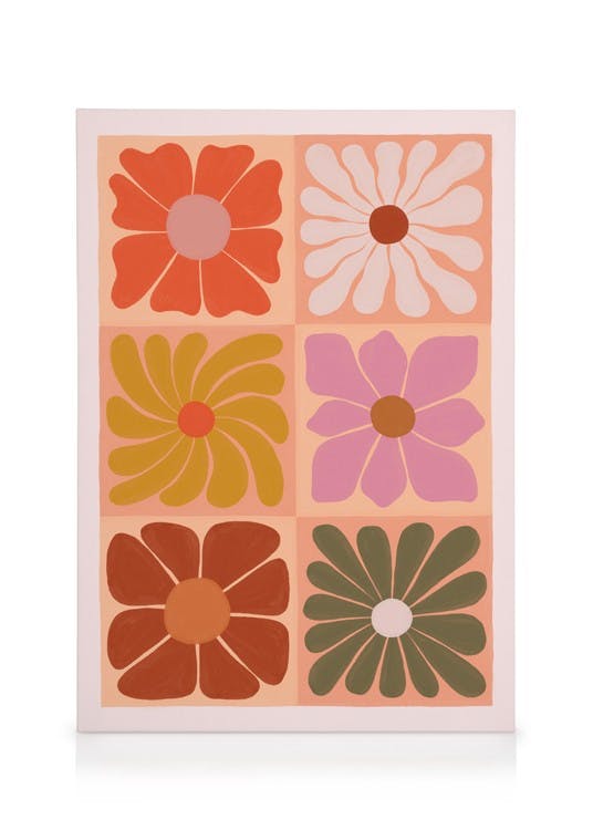 Flower Grid Stampa su Tela (30x40 cm - Cornice in rovere)- Fiori