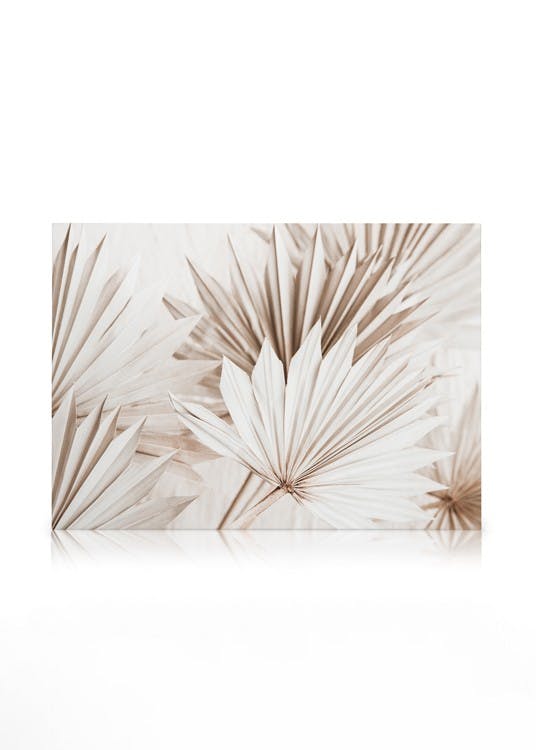 Beige Palm Leaves Stampa su Tela (50x70 cm - Cornice in nero)- Botanica