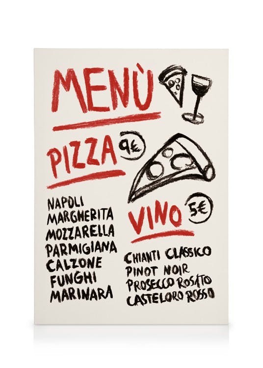 Pizza Vino Menu Stampa su Tela (30x40 cm - Cornice in rovere)-Stampe su tela