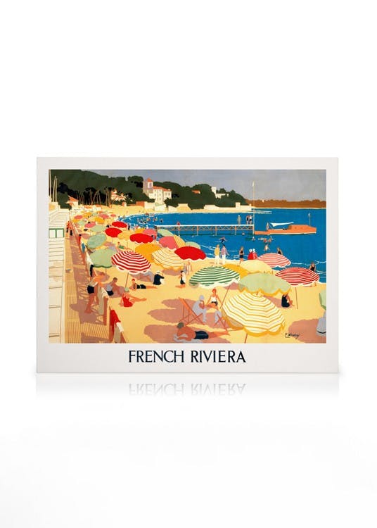 French Riviera Vintage Stampa su Tela (30x40 cm - Cornice in rovere)- Motivi vintage