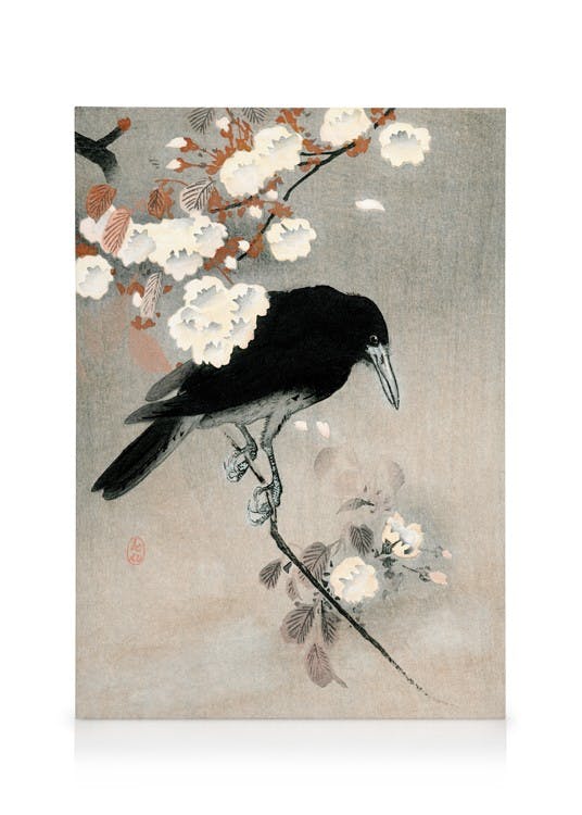 Canvas Schilderijen Ohara Koson - Woodblock Print Canvas (50x70 cm - Fotolijst Eiken)