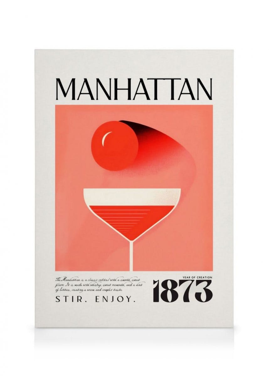 Vintage Manhattan Classic Recipe Stampa su Tela (50x70 cm)- Motivi vintage