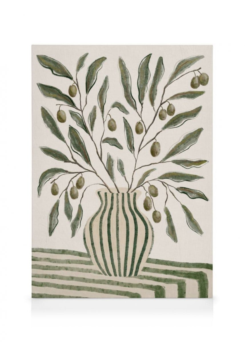 Obrazy na płótnie Olive Branches in Vase Obraz na płótnie (30x40 cm - Czarna ramka)