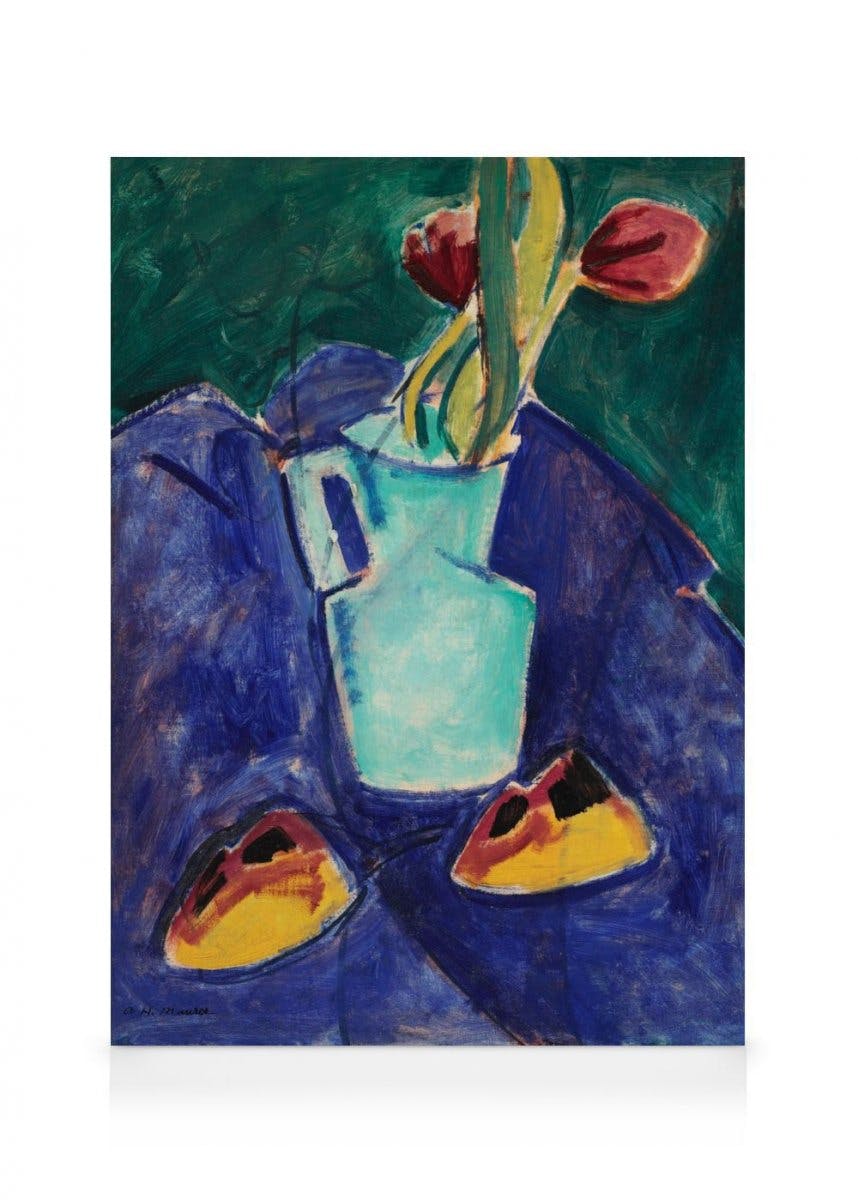 Canvas Prints Alfred Henry Maurer - Tulips in a Green Vase Canvas print (50x70 cm - Oak Frame)