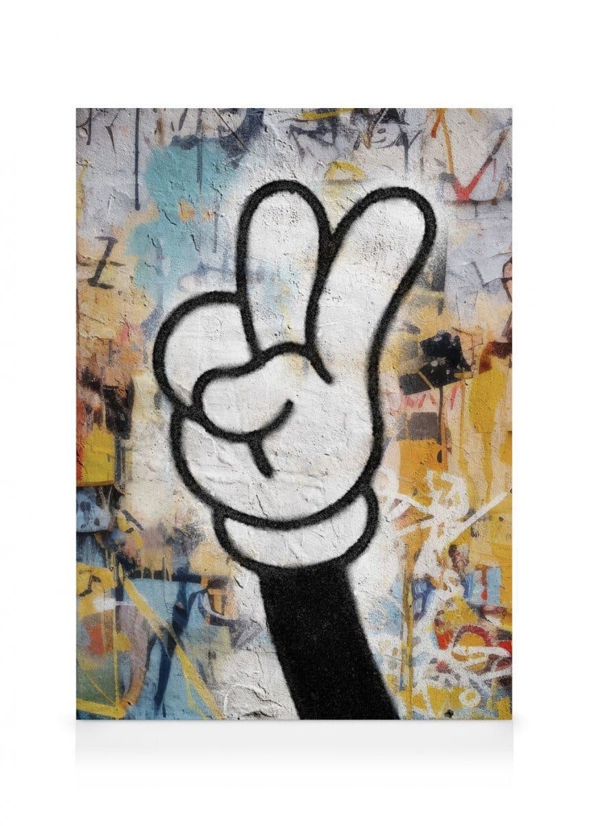 Canvas Schilderijen Grafitti Peace Canvas (30x40 cm - Fotolijst Eiken)