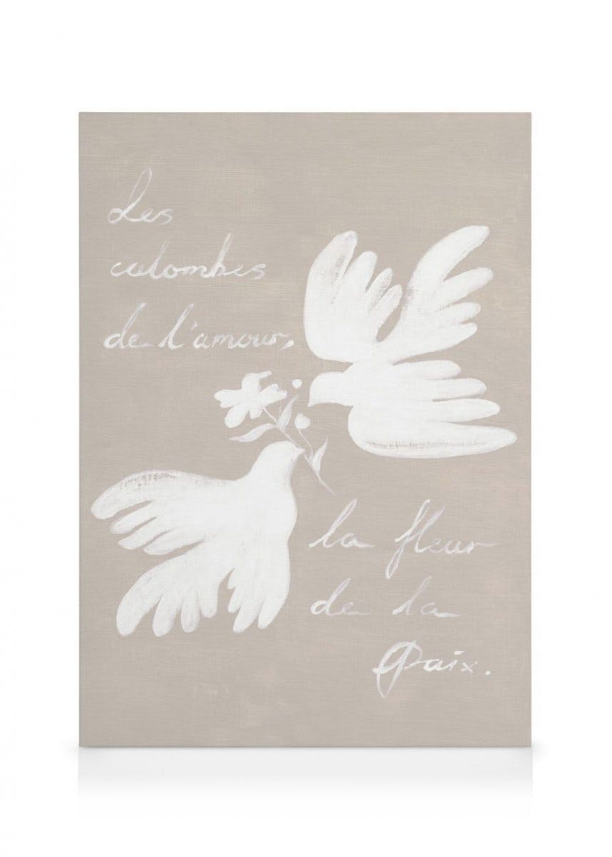 Canvas Prints Doves of Love, Flower of Peace Canvas print (50x70 cm - Black Frame)