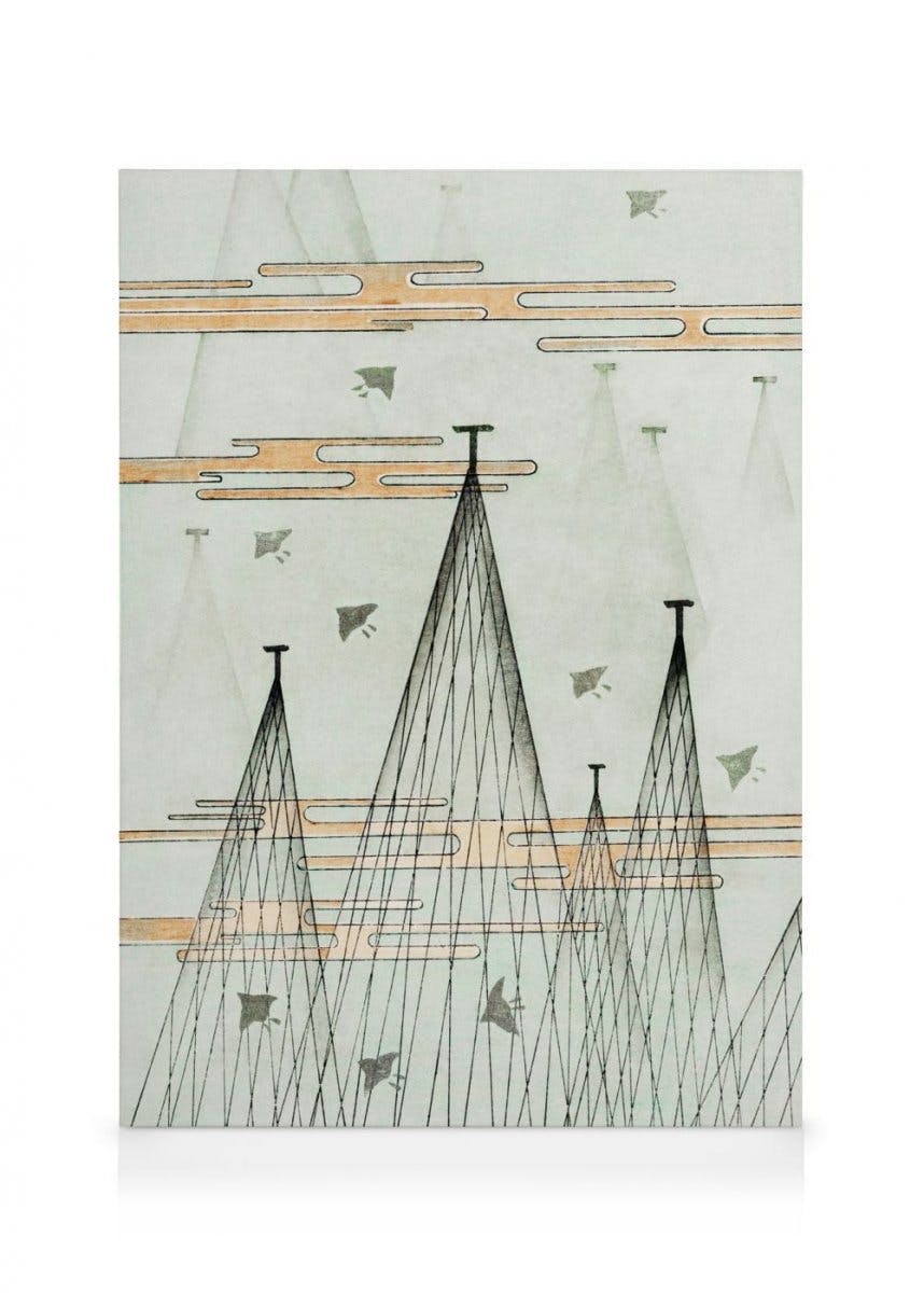 Canvas Schilderijen Watanabe Seitei - Skyscape with Birds Flying Canvas (30x40 cm - Fotolijst Zwart)