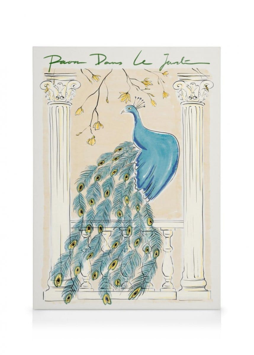 Canvastavlor Peacock in the Garden Canvastavla (50x70 cm - Svart ram)