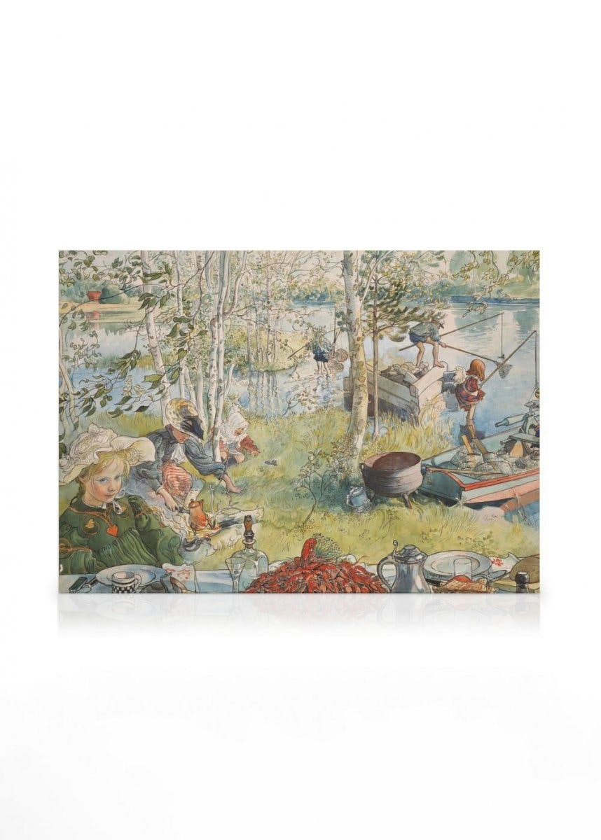 Canvas Prints Carl Larsson - Crayfishing Canvas print (50x70 cm - Oak Frame)
