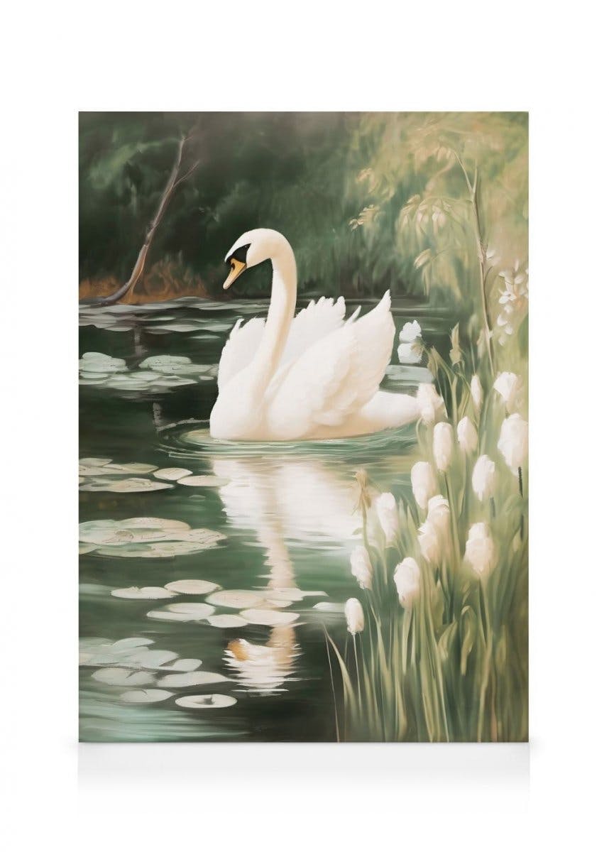 Canvas Schilderijen Majestic Swan Canvas (30x40 cm - Fotolijst Zwart)