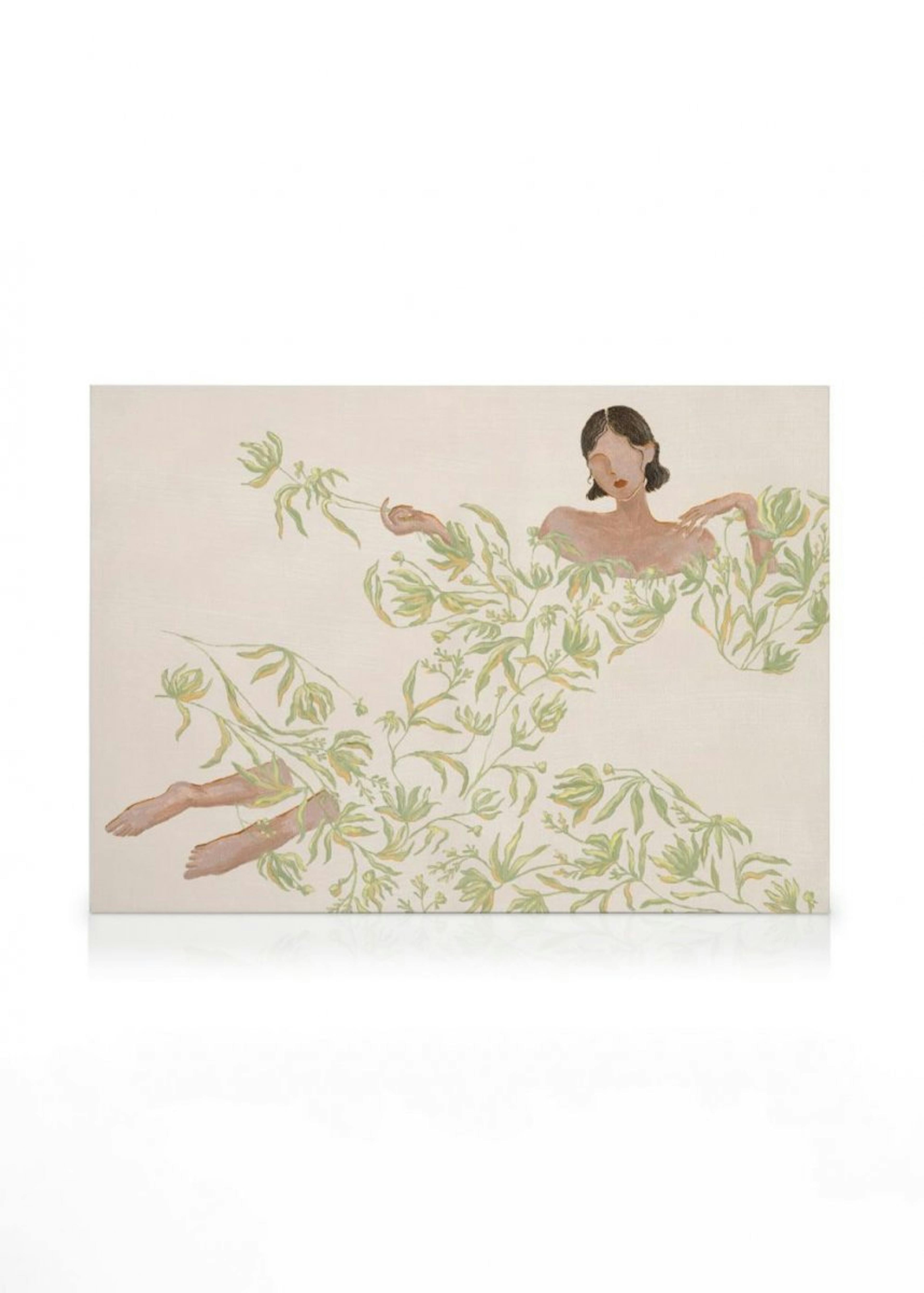 Lady in Green Floral Dress Canvas 0