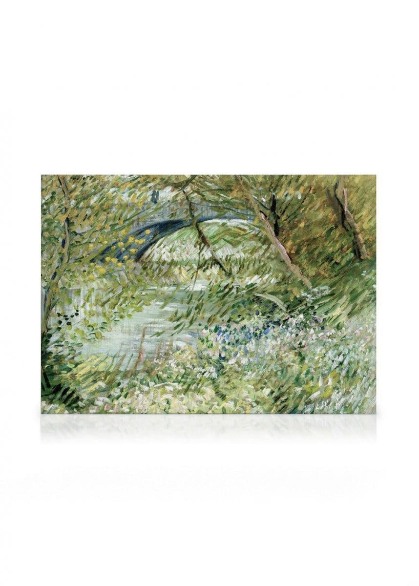 Obrazy na płótnie Van Gogh - River Bank in Springtime Landscape Obraz na płótnie (100x140 cm - Czarna ramka)