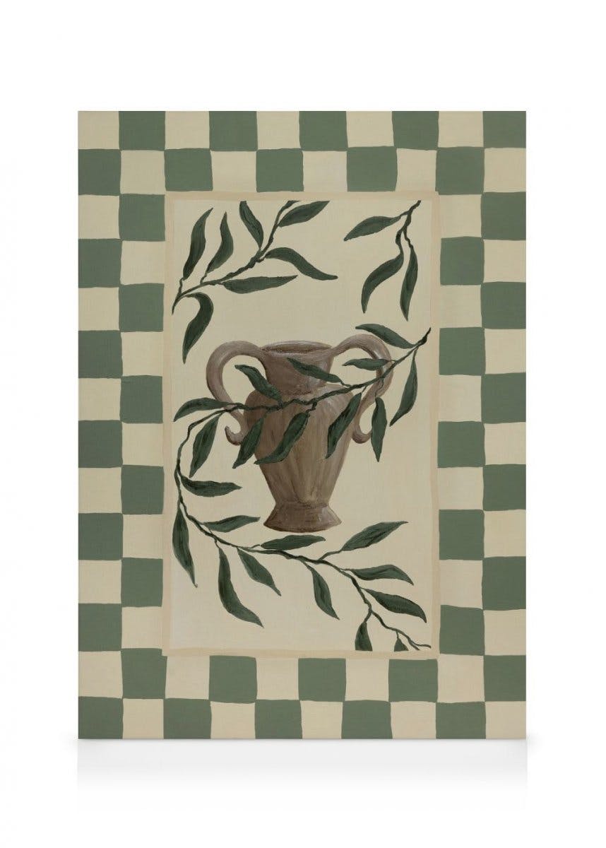 Canvas Prints Checkered Botanical Canvas print (70x100 cm - Oak Frame)