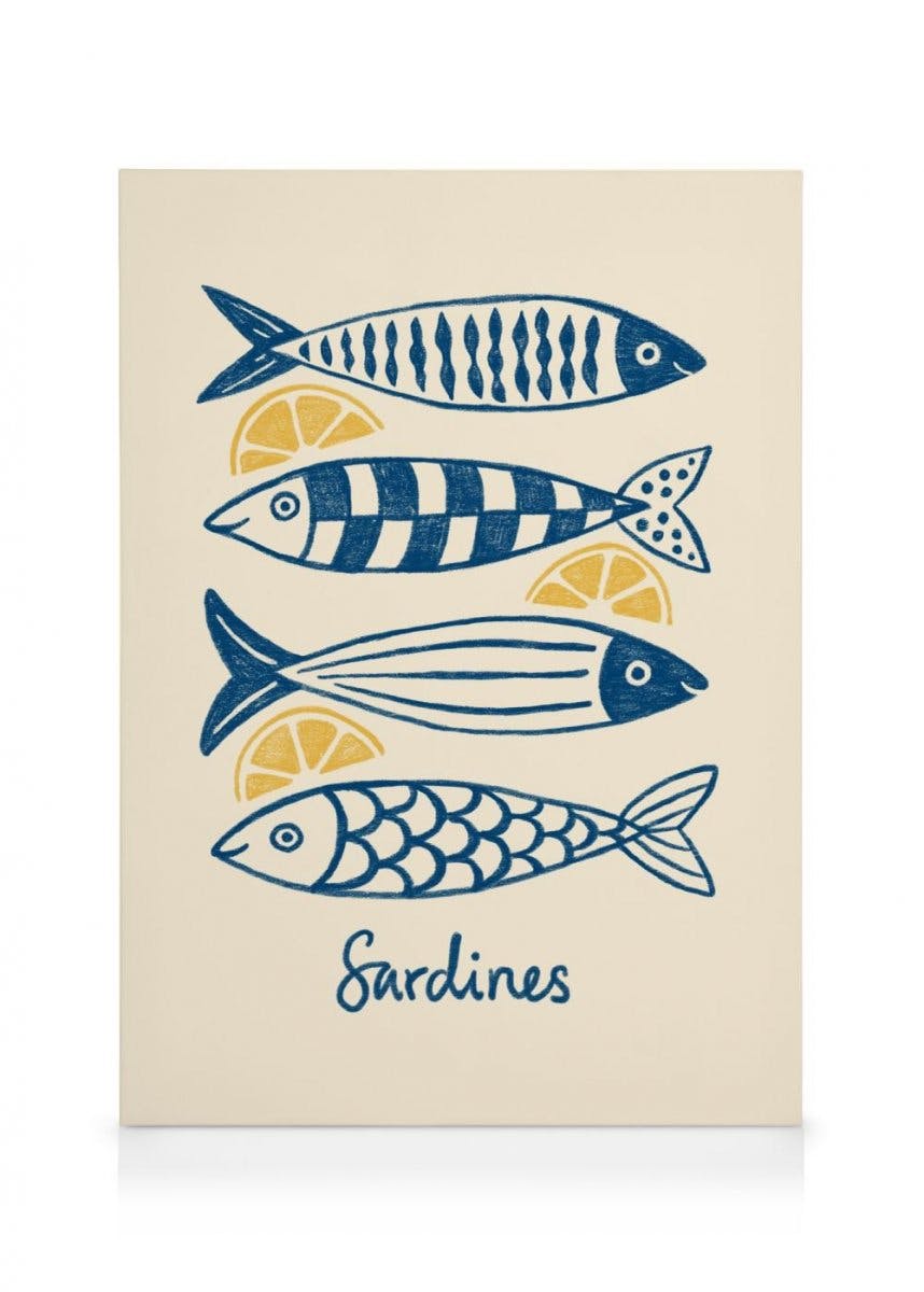 Sardines Stampa su Tela (70x100 cm - Cornice in nero)- Cucina