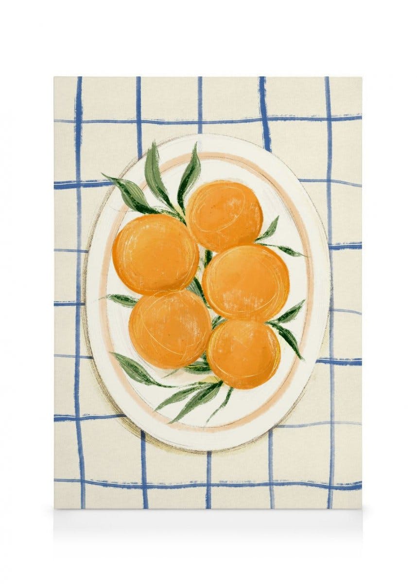 Citrus on Checkers Stampa su Tela (70x100 cm)- Illustrazioni