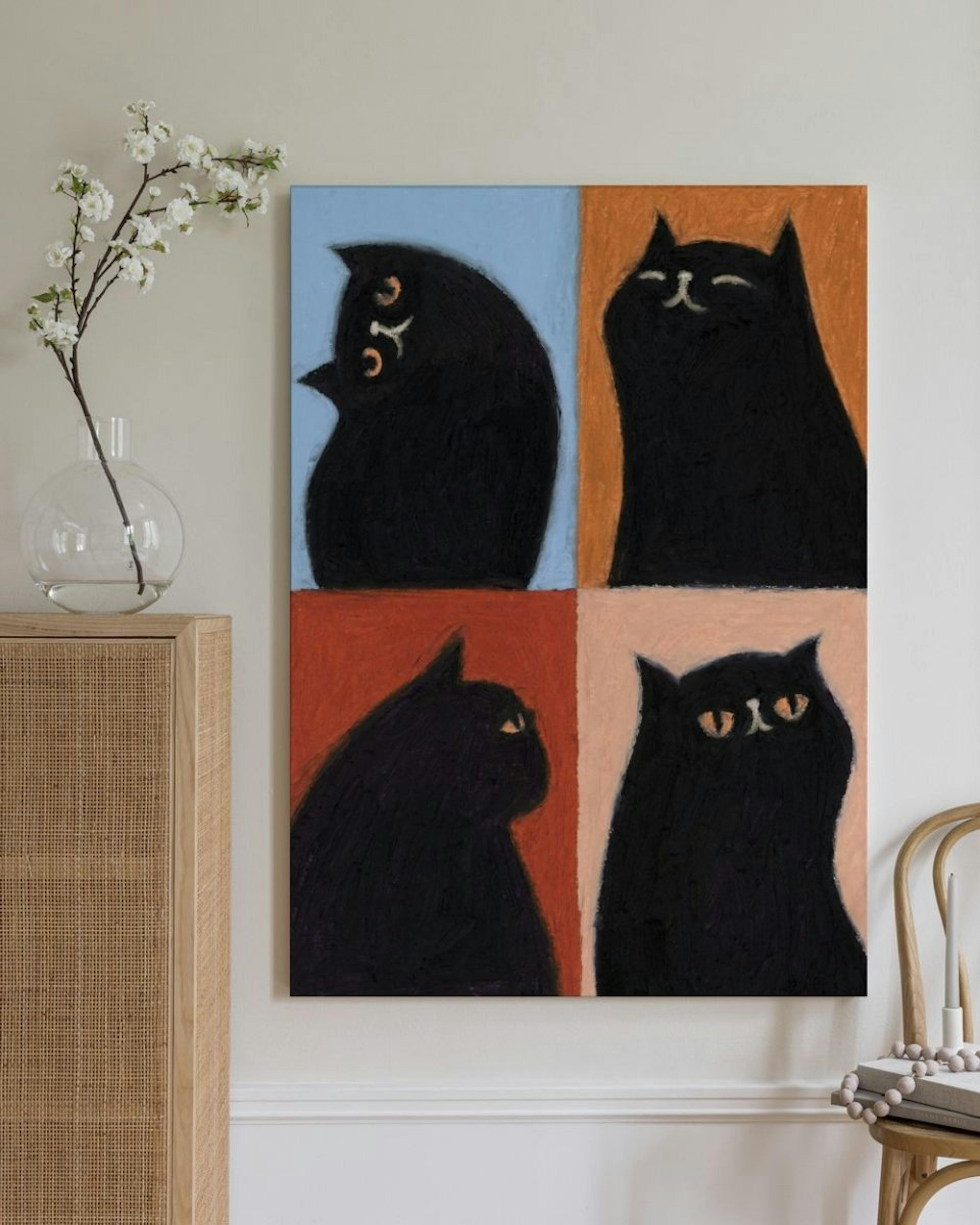 Black Cat Quadrant Lærred
