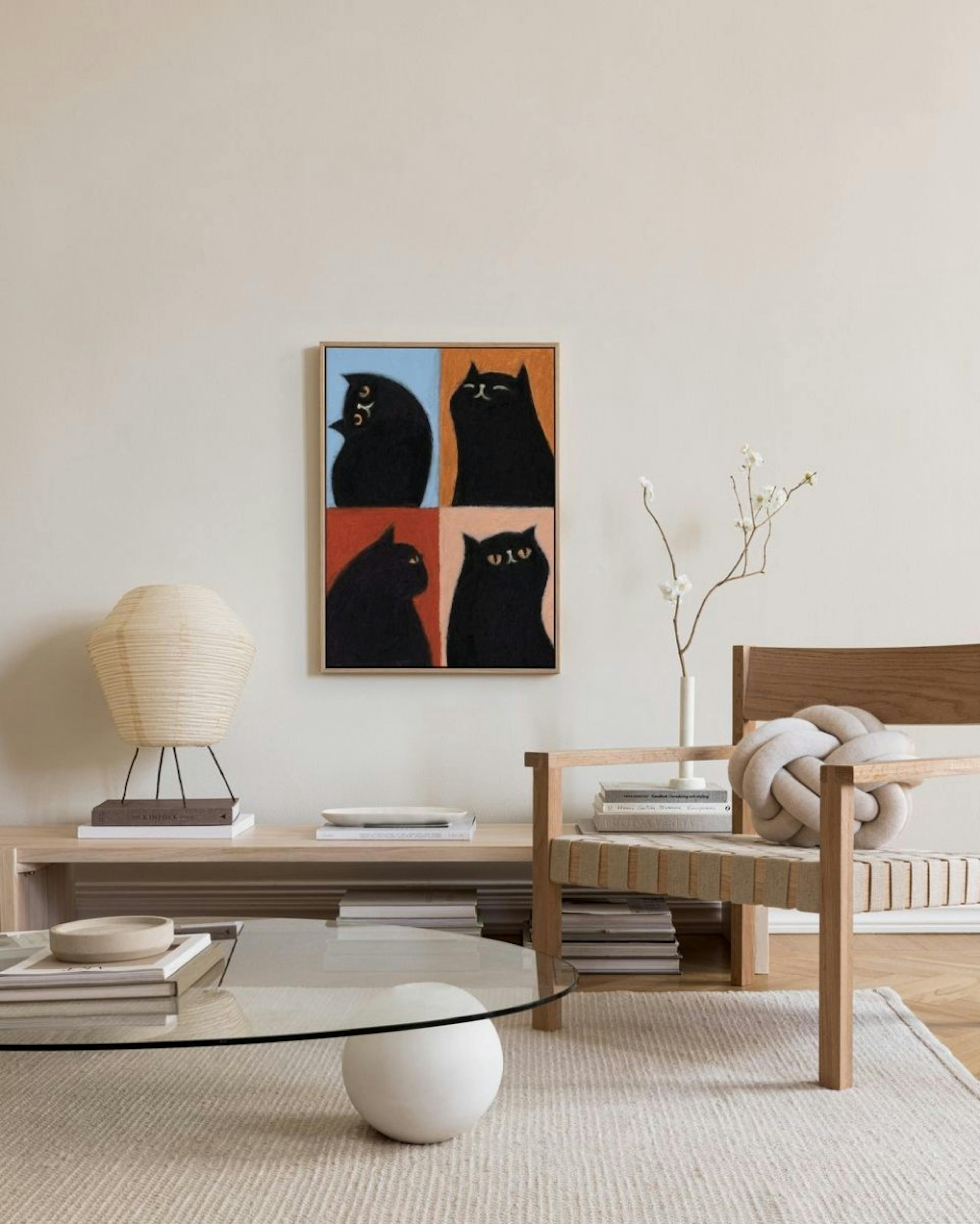 Black Cat Quadrant Lærred