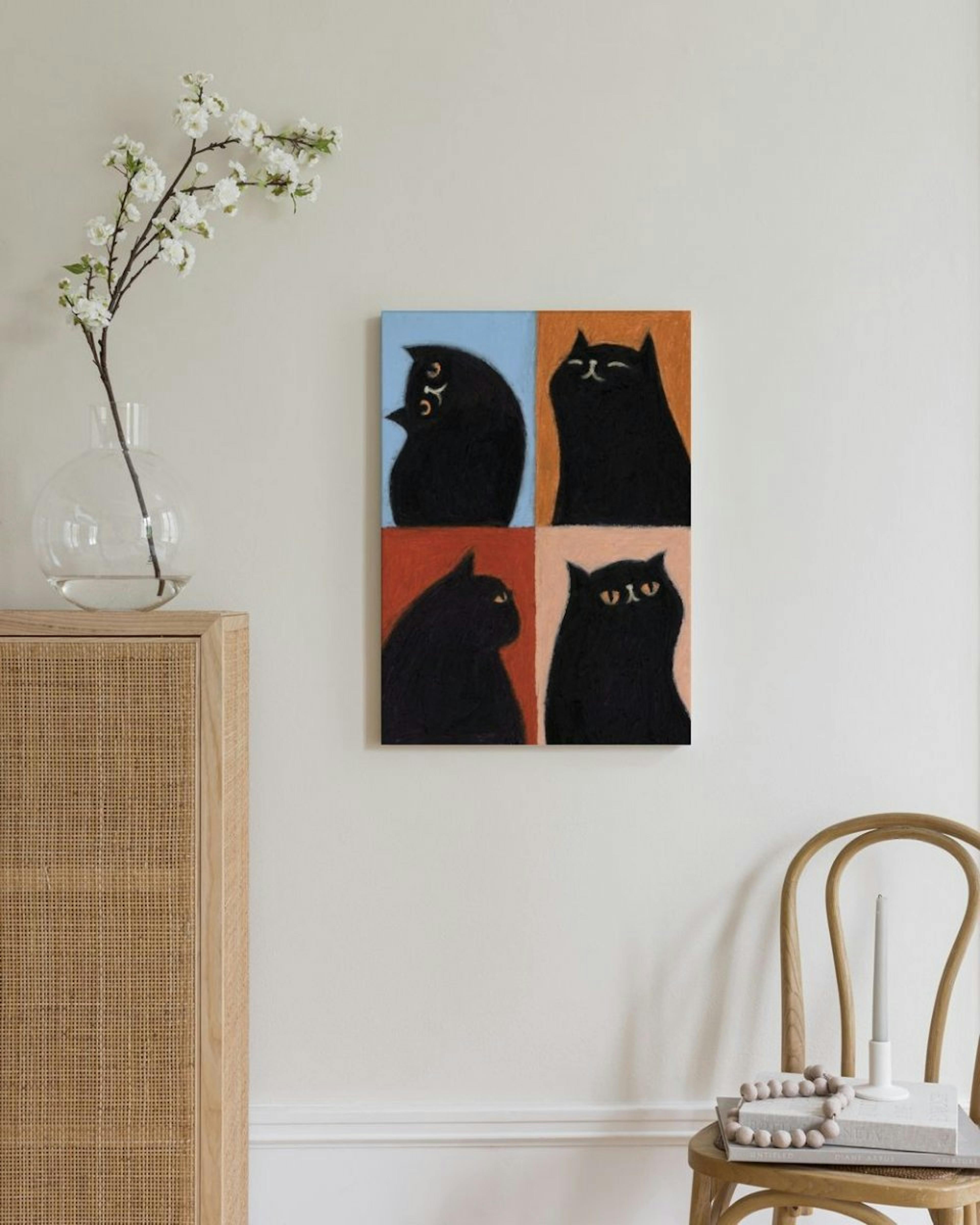 Black Cat Quadrant Lærred