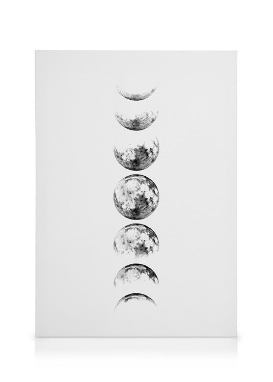 Canvastavlor Moon Phase Grey Canvastavla (50x70 cm - Svart ram)