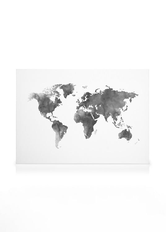 Canvas Prints World Map Grey Watercolour, Canvas print (50x70 cm - Black Frame)