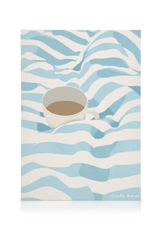 Giselle Dekel - First Cup of Coffee tableau sur toile (30x40 cm - Cadre de chêne) - Toiles