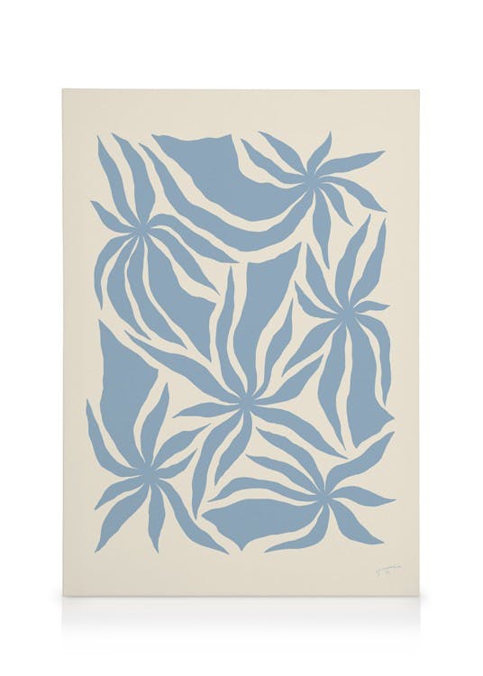 Hanna KL - Denim Palm Trees Tableau sur toile (30x40 cm - Cadre de chêne) - Plantes vertes