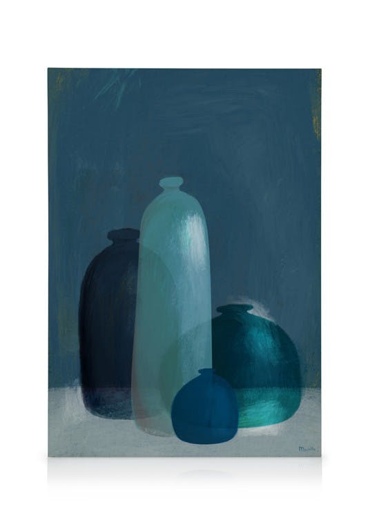 Canvas Schilderijen Marco Marella - Still Life with Blue Glass Vases Canvas (50x70 cm - Fotolijst Zwart)