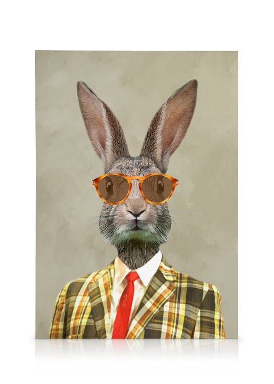 Canvastavlor Coco De Paris - Rabbit Vintage Man Canvastavla (30x40 cm - Svart ram)