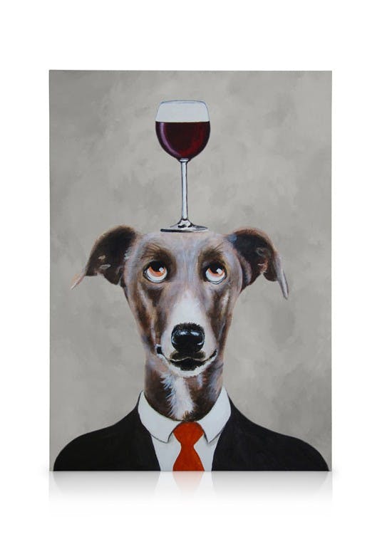 Coco De Paris - Greyhound with Wine Glass Stampa su Tela (30x40 cm - Cornice in rovere)-Stampe su tela