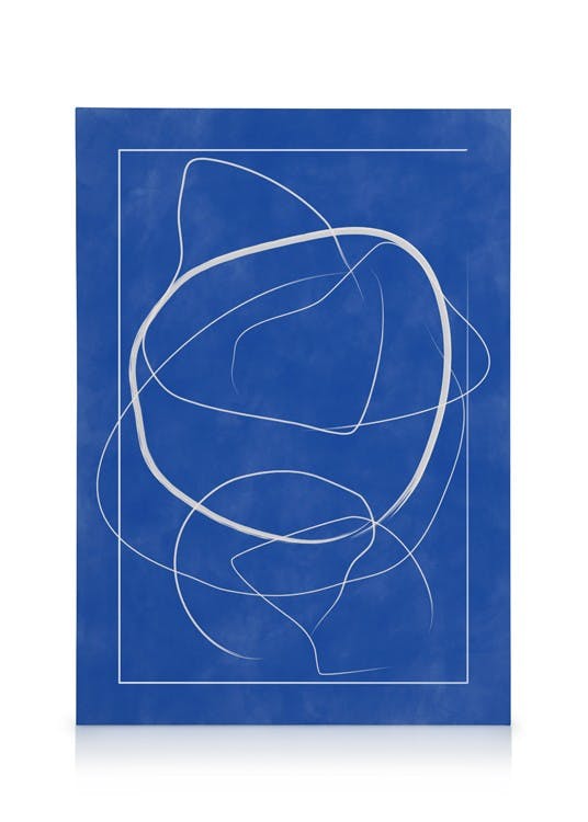 The Print Republic - Abstract Blue Lines Stampa su Tela (50x70 cm - Cornice in rovere)-Stampe su tela