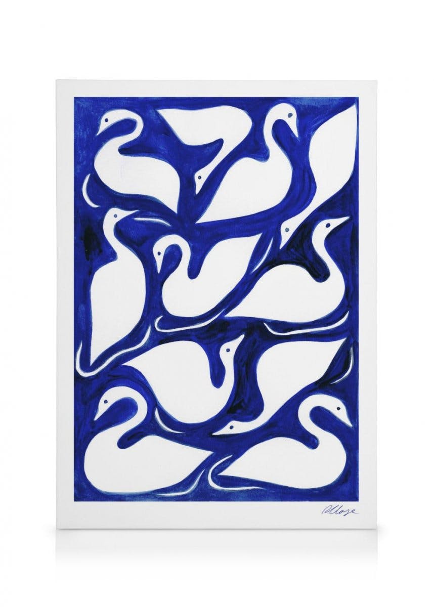 Canvas Schilderijen Rosanna Corfe - Swan Pond Canvas (50x70 cm - Fotolijst Zwart)