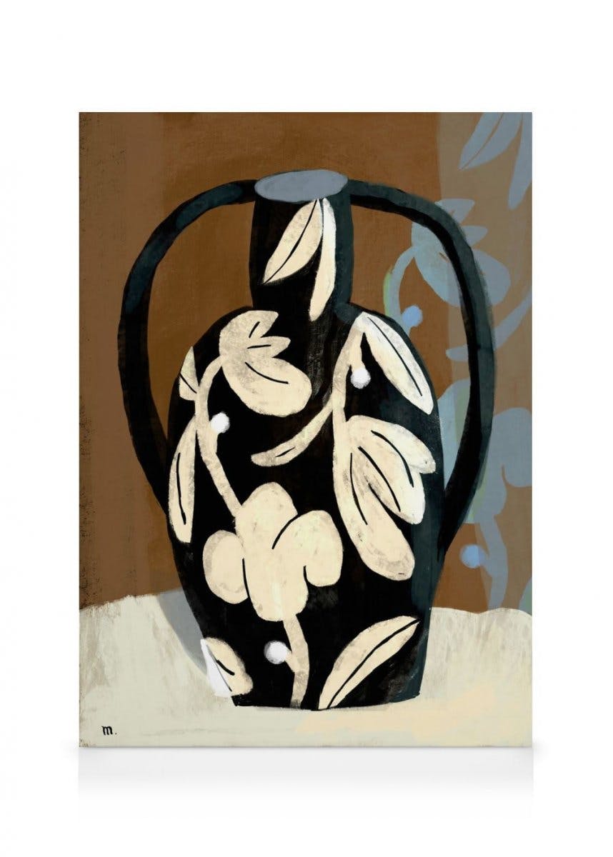 Telas decorativas Marco Marella - Black Vase Tela (30x40 cm - Moldura de Carvalho)