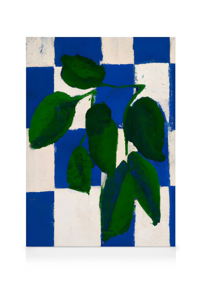 Merel Takken - Checkered Greenery Toile (70x100 cm - Cadre noir) - Peintures