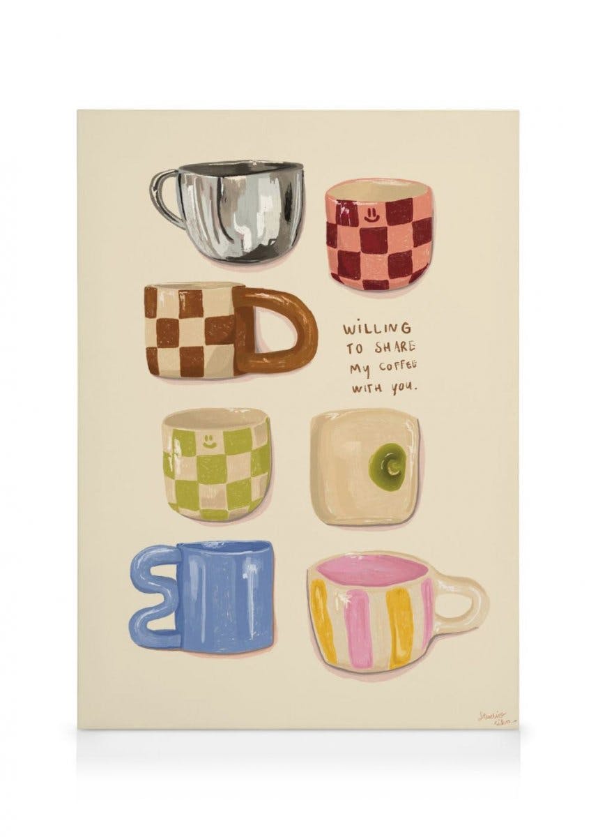 Loïs Langenberg - Willing to share my Coffe with you Stampa su Tela (100x140 cm - Cornice in rovere)- Illustrazioni
